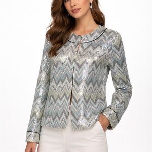 Chico's Sequin blazer Dressy Evening Jacket Women's Size SMALL Seascape NEW
